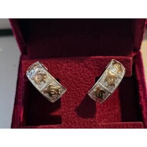 925‎ Sterling Silver Sea Turtle Motif Half Hoop Earrings